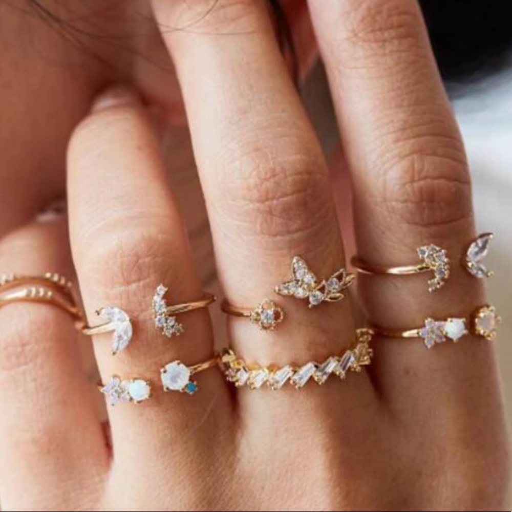 Butterfly ♡ 7 Crystal Midi Rings GIFT SET - Picture 1 of 7